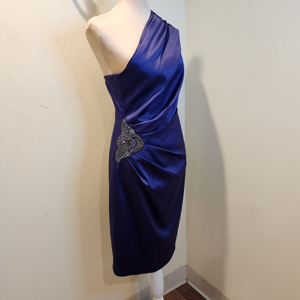 Eliza J Elegant One-Shoulder Purple Satin  Dress Sz 8